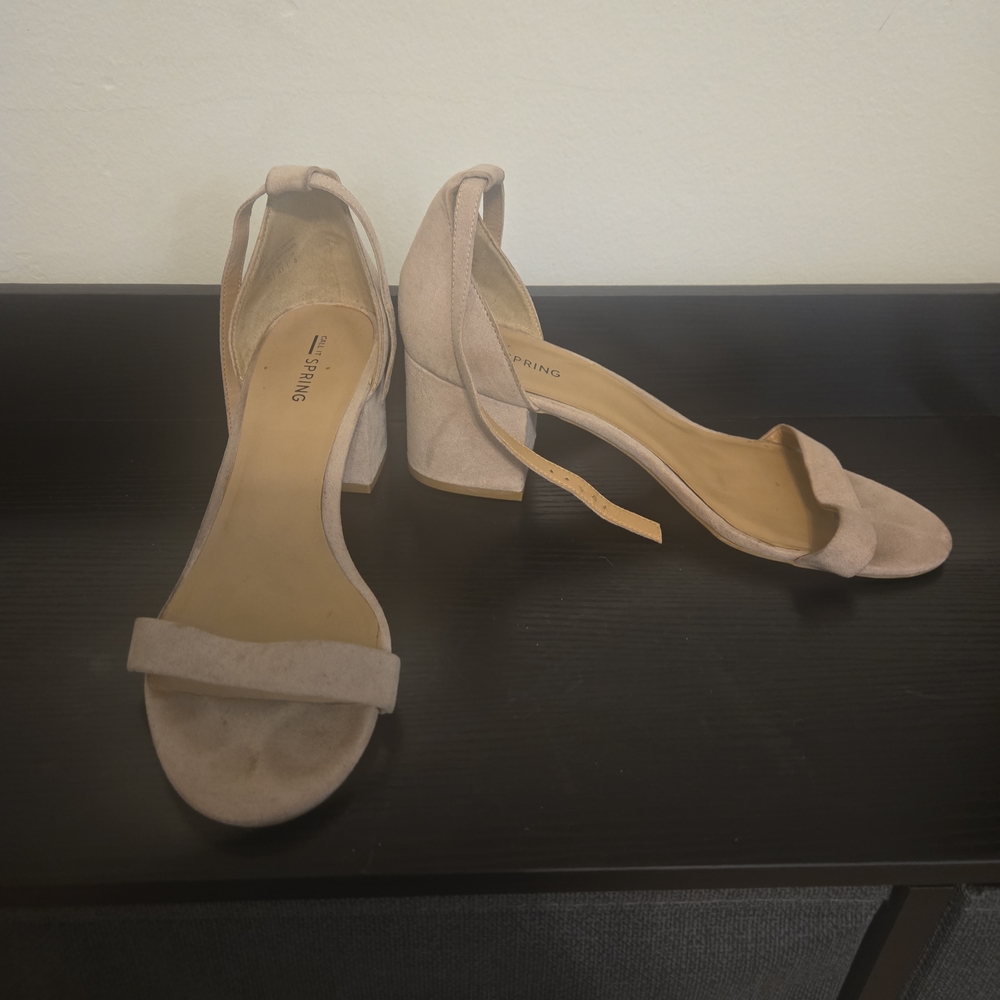 Call It Spring Nude Faux Suede Block Heel Sandals